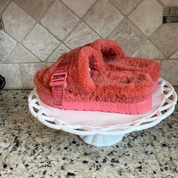 UGG FLUFFITA Slides Pink Blossom Women's Sherling Size 8 Platform - Picture 4 of 14